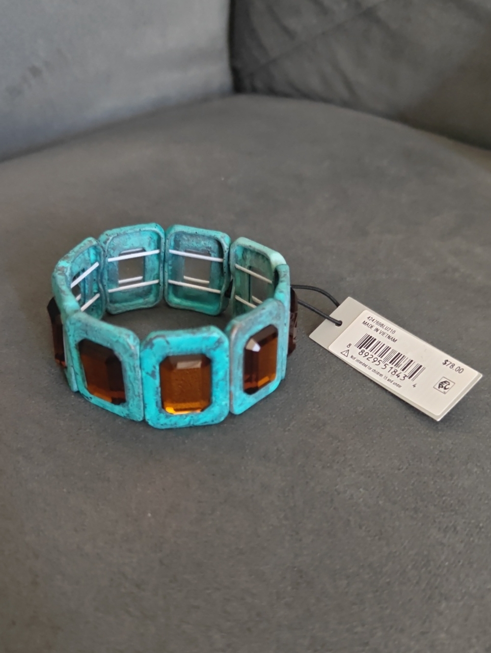 Robert Lee Morris Soho Verdigris & Amber Crystal Stretch Bracelet